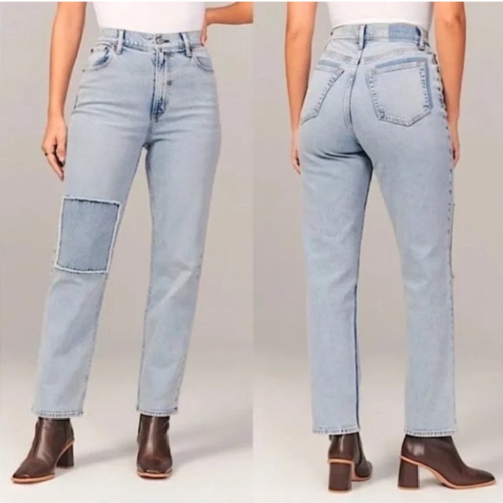 Abercrombie & Fitch Light Wash High-Rise Patch Jeans